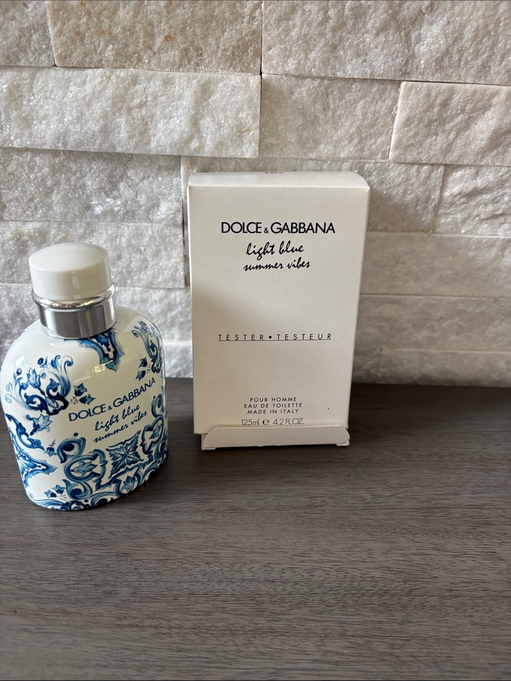 New Dolce & Gabbana Mens Light Blue Summer Vibes White and Blue Ceramic Bottle